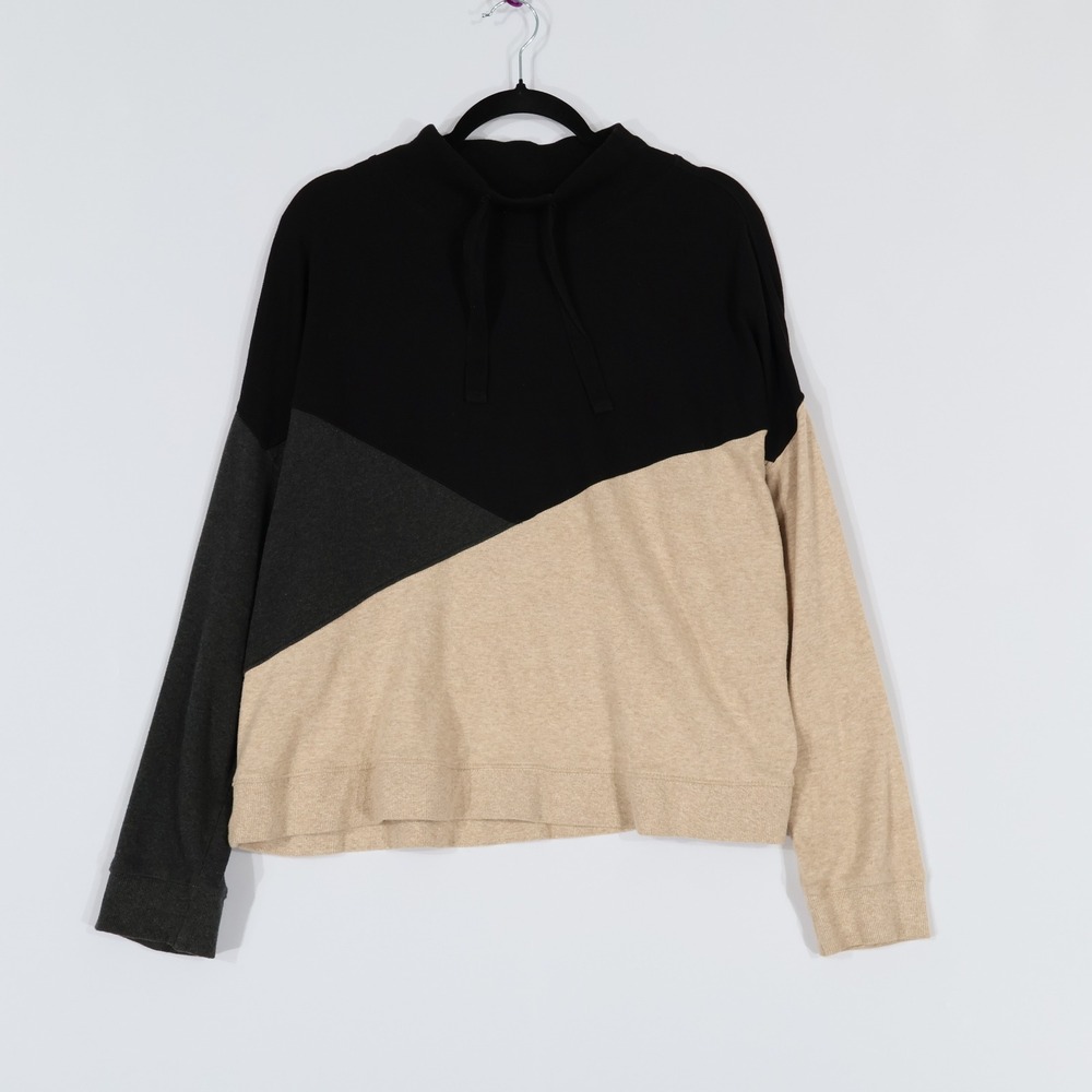 Pact Colorblock Sweatshirt Womens XL Black Gray Beige Organic Cotton Athleisure